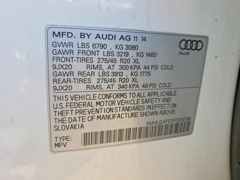 Продаж на аукціоні авто 2015 Audi Q7, vin: WA1LGAFE3FD012138, номер лоту: 68953146