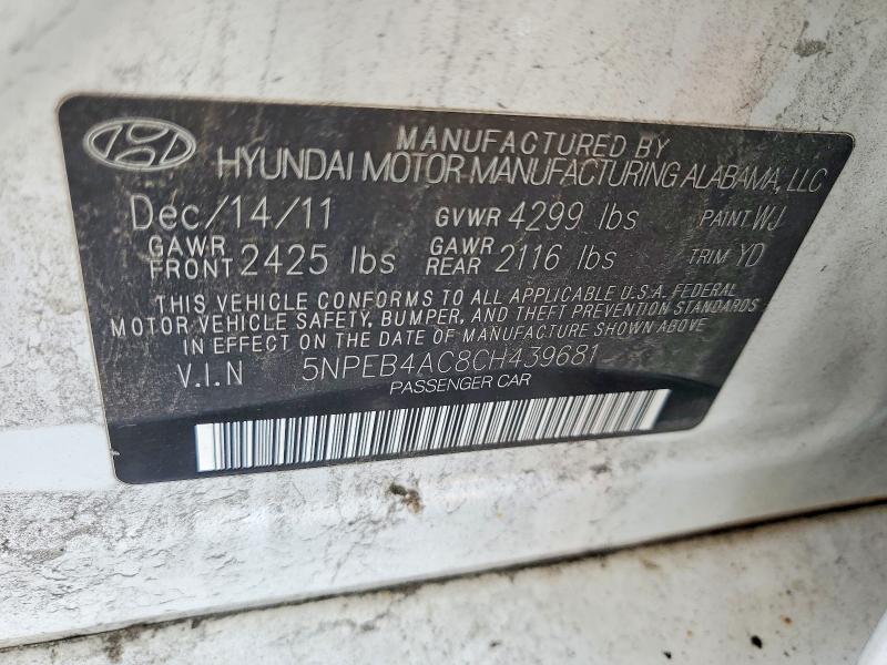 Aukcja sprzedaży 2012 Hyundai Sonata, vin: 5NPEB4AC8CH439681, numer aukcji: 69799676