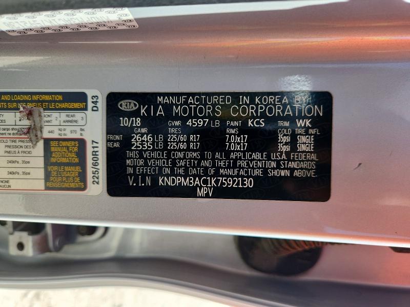 68193716 :رقم المزاد ، KNDPM3AC1K7592130 vin ، 2019 Kia Sportage مزاد بيع