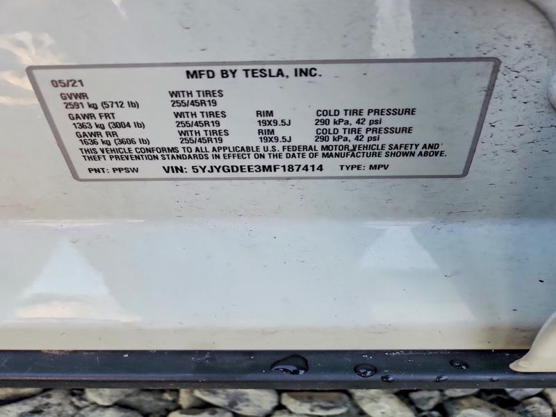 Aukcja sprzedaży 2021 Tesla Model Y, vin: 5YJYGDEE3MF187414, numer aukcji: 68041486