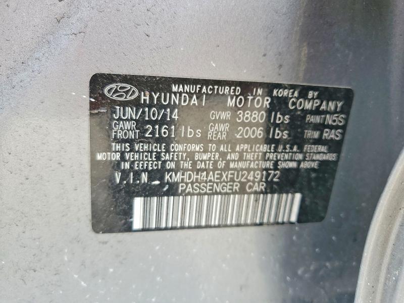 2015 Hyundai Elantra მანქანა იყიდება აუქციონზე, vin: KMHDH4AEXFU249172, აუქციონის ნომერი: 70619866