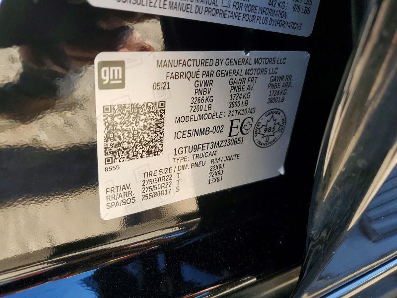 70635196 :رقم المزاد ، 1GTU9FET3MZ330651 vin ، 2021 Gmc Sierra مزاد بيع