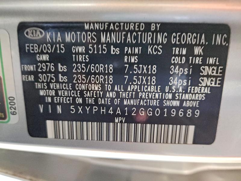 Продаж на аукціоні авто 2016 Kia Sorento, vin: 5XYPH4A12GG019689, номер лоту: 68703286