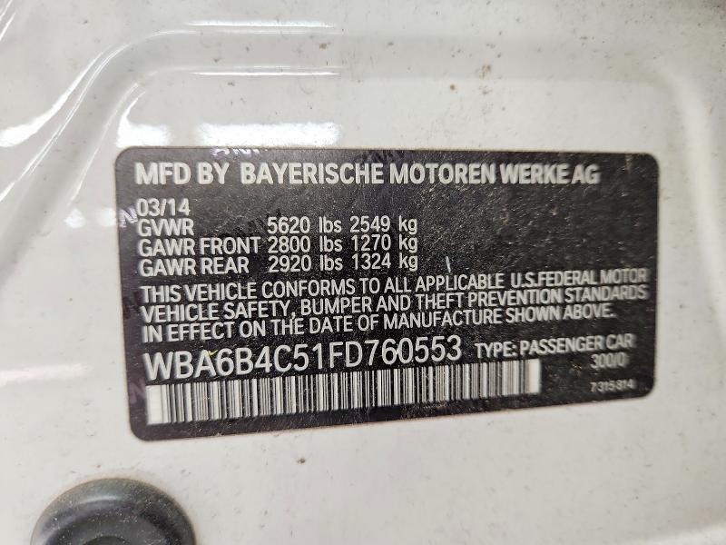 Aukcja sprzedaży 2015 Bmw Alpina B6, vin: WBA6B4C51FD760553, numer aukcji: 70718026