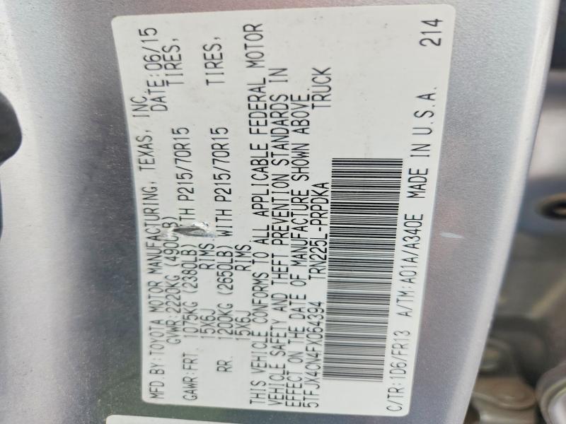 68602836 :رقم المزاد ، 5TFJX4CN4FX064394 vin ، 2015 Toyota Tacoma مزاد بيع