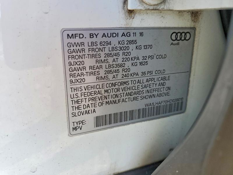 Продаж на аукціоні авто 2017 Audi Q7, vin: WA1LHAF70HD039010, номер лоту: 68741966