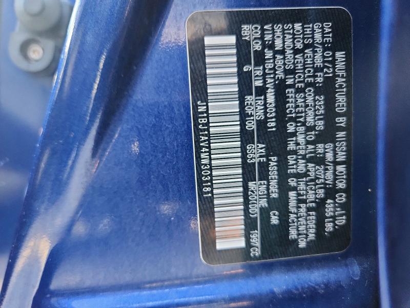 2021 Nissan Rogue Sport მანქანა იყიდება აუქციონზე, vin: JN1BJ1AV4MW303181, აუქციონის ნომერი: 66222736