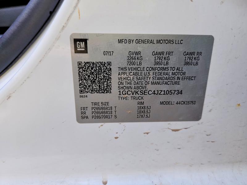 Продажа на аукционе авто 2018 Chevrolet Silverado, vin: 1GCVKSEC4JZ105734, номер лота: 67282326