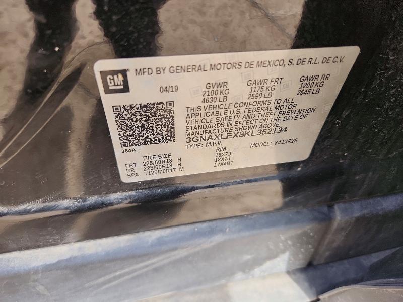 Aukcja sprzedaży 2019 Chevrolet Equinox, vin: 3GNAXLEX8KL352134, numer aukcji: 70344966