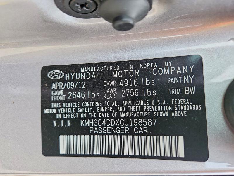 69025646 :رقم المزاد ، KMHGC4DDXCU198587 vin ، 2012 Hyundai Genesis مزاد بيع