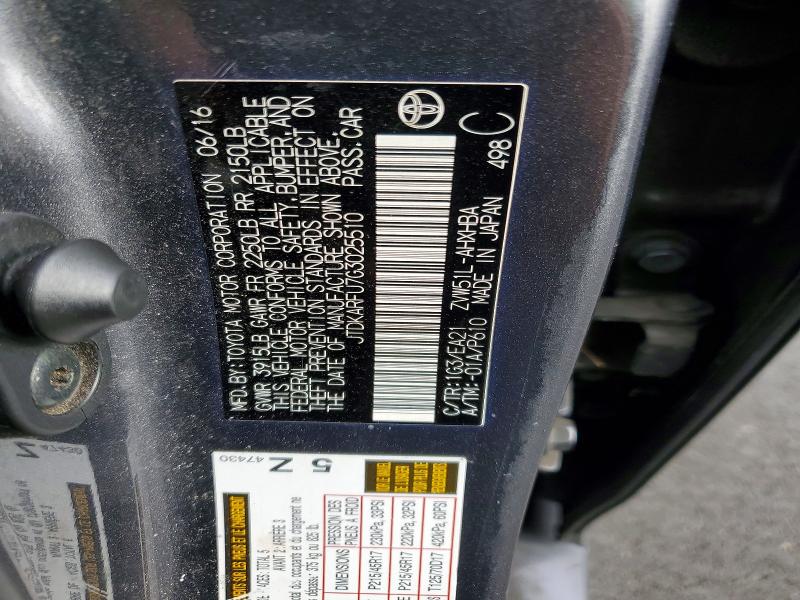 67458016 :رقم المزاد ، JTDKARFU7G3025510 vin ، 2016 Toyota Prius مزاد بيع