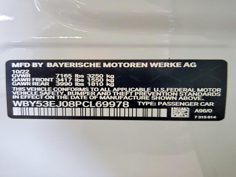 Продаж на аукціоні авто 2023 Bmw I7, vin: WBY53EJ08PCL69978, номер лоту: 68016226