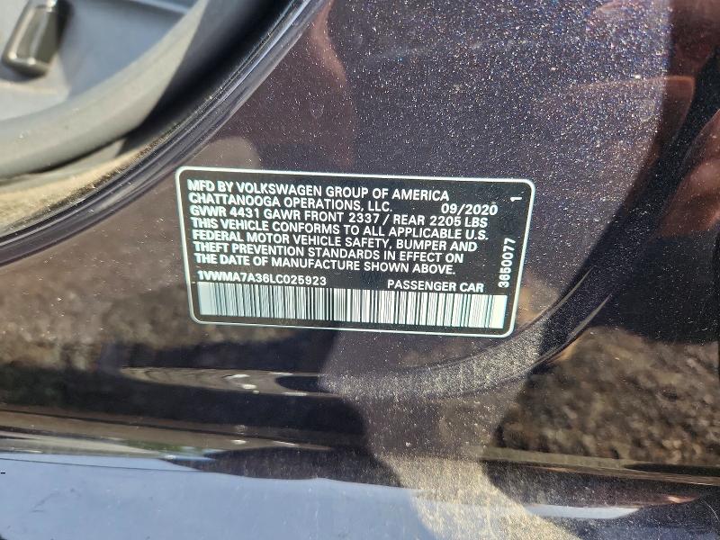 69796266 :رقم المزاد ، 1VWMA7A36LC025923 vin ، 2020 Volkswagen Passat مزاد بيع