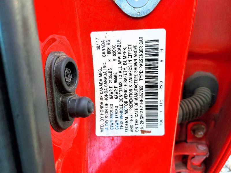 Продажа на аукционе авто 2017 Honda Civic, vin: 2HGFC1F71HH657765, номер лота: 69610116