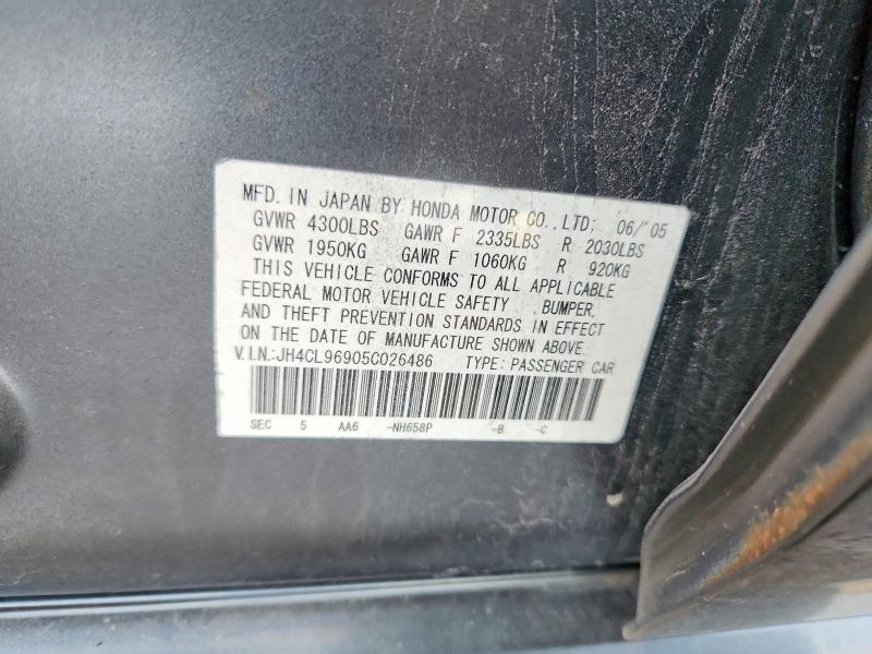 2005 Acura Tsx მანქანა იყიდება აუქციონზე, vin: JH4CL96905C026486, აუქციონის ნომერი: 70083796