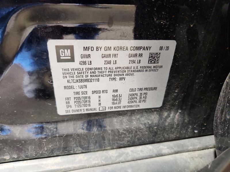 67516296 :رقم المزاد ، KL7CJKSB5MB321110 vin ، 2021 Chevrolet Trax مزاد بيع