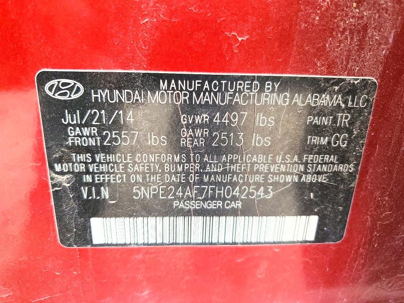 69871696 :رقم المزاد ، 5NPE24AF7FH042543 vin ، 2015 Hyundai Sonata مزاد بيع