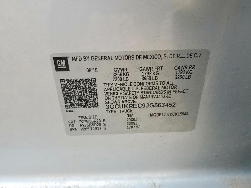 Aukcja sprzedaży 2018 Chevrolet Silverado, vin: 3GCUKREC9JG563452, numer aukcji: 68150106