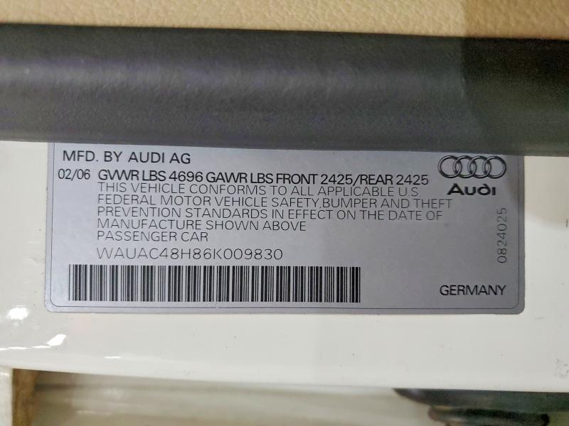 Aukcja sprzedaży 2006 Audi A4, vin: WAUAC48H86K009830, numer aukcji: 70542456