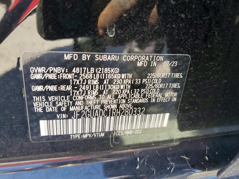 Продажа на аукционе авто 2024 Subaru Crosstrek, vin: JF2GUADC1RH280332, номер лота: 59410206