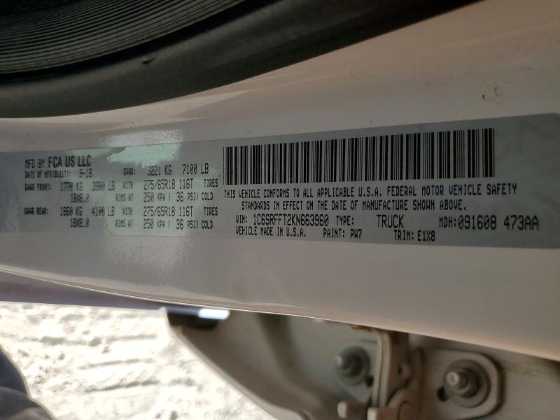 Продаж на аукціоні авто 2019 Ram 1500, vin: 1C6SRFFT2KN663960, номер лоту: 66901176