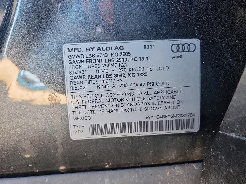 Aukcja sprzedaży 2021 Audi Sq5, vin: WA1C4BFY5M2081754, numer aukcji: 70973116