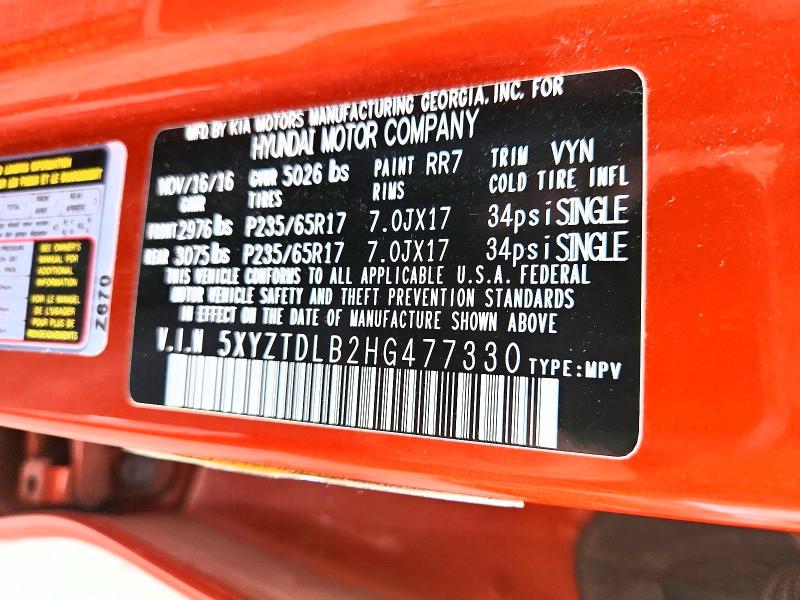 69725166 :رقم المزاد ، 5XYZTDLB2HG477330 vin ، 2017 Hyundai Santa Fe Sport مزاد بيع