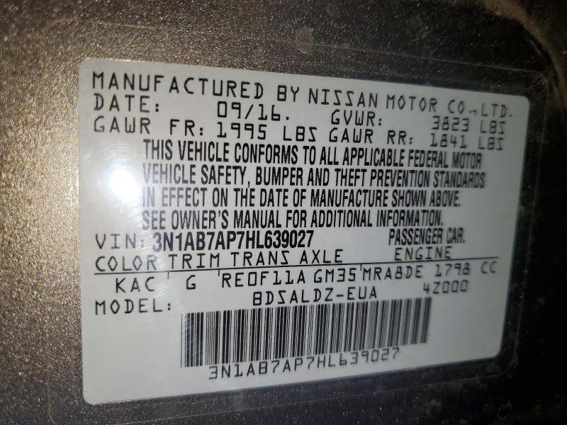 Aukcja sprzedaży 2017 Nissan Sentra, vin: 3N1AB7AP7HL639027, numer aukcji: 70469856