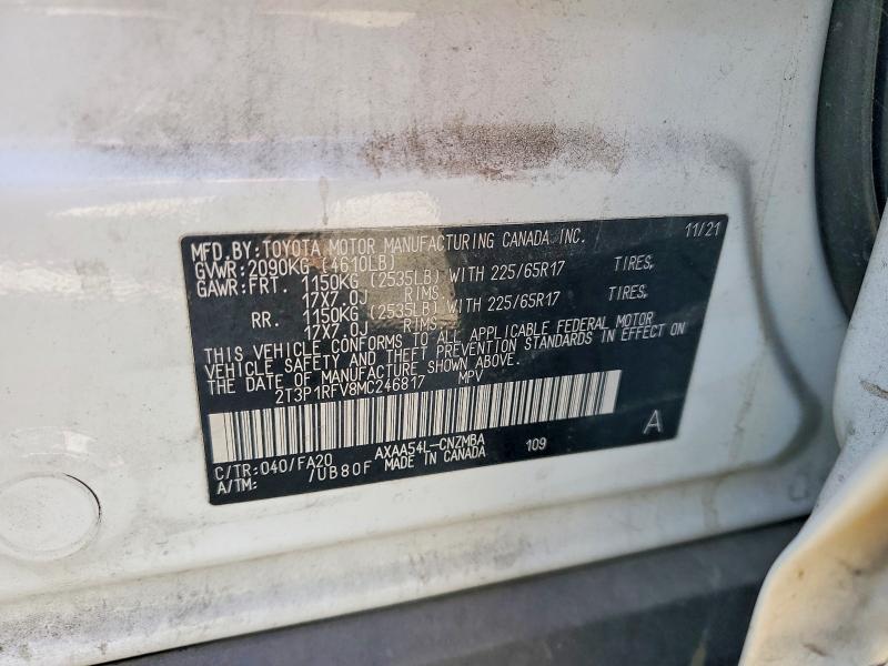 2021 Toyota Rav4 მანქანა იყიდება აუქციონზე, vin: 2T3P1RFV8MC246817, აუქციონის ნომერი: 70473376