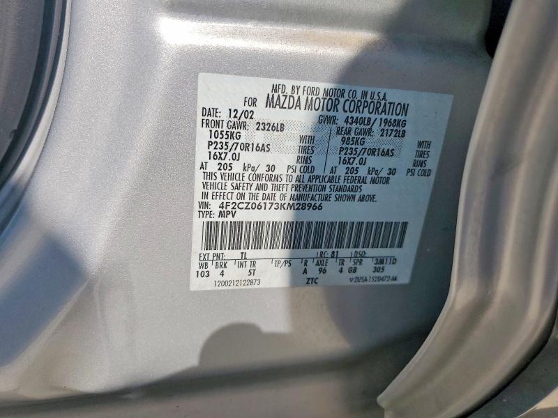2003 Mazda Tribute მანქანა იყიდება აუქციონზე, vin: 4F2CZ06173KM28966, აუქციონის ნომერი: 67724996