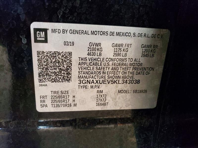 70798406 :رقم المزاد ، 3GNAXUEV5KL343038 vin ، 2019 Chevrolet Equinox مزاد بيع