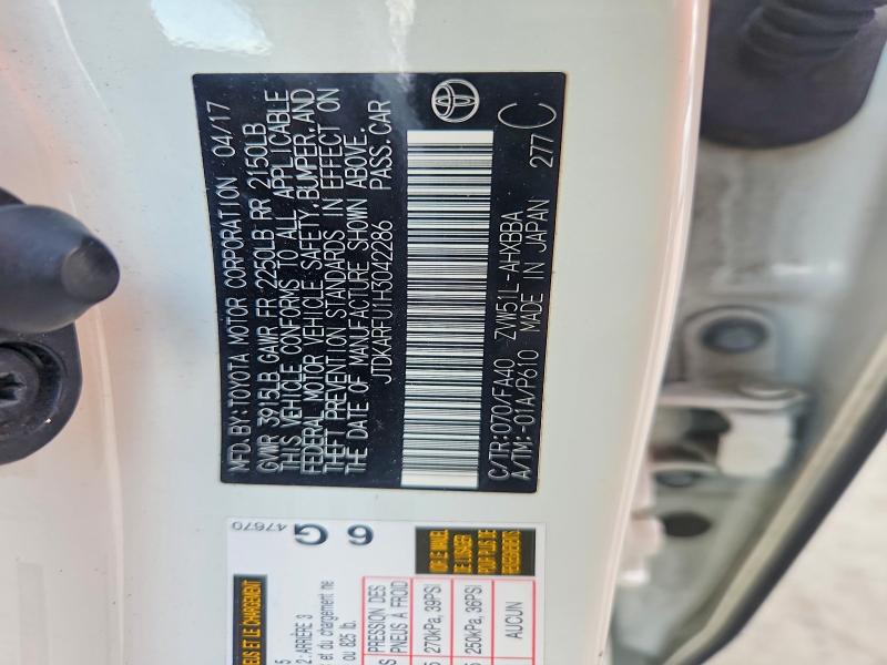 Aukcja sprzedaży 2017 Toyota Prius, vin: JTDKARFU1H3042286, numer aukcji: 67719876