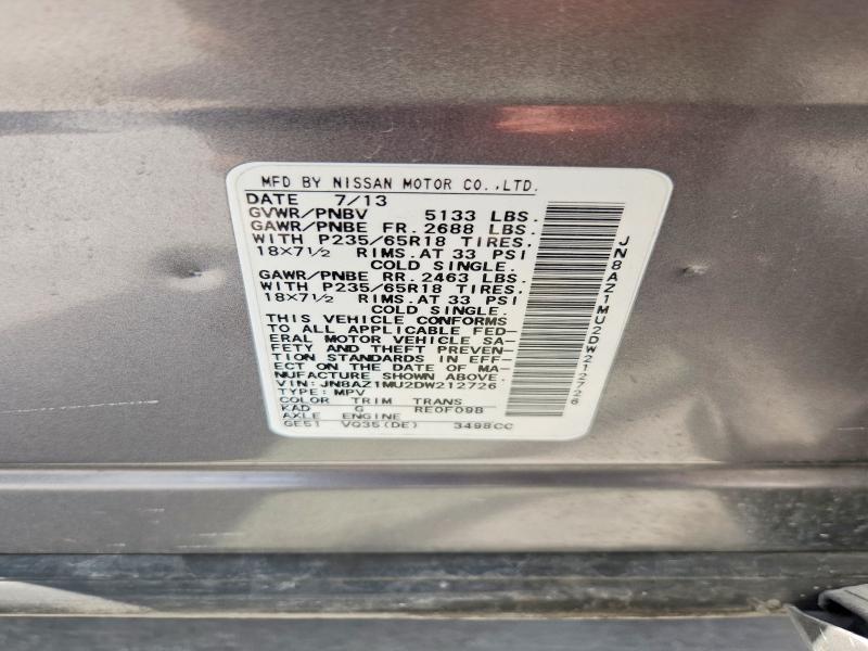 Aukcja sprzedaży 2013 Nissan Murano, vin: JN8AZ1MU2DW212726, numer aukcji: 68059666