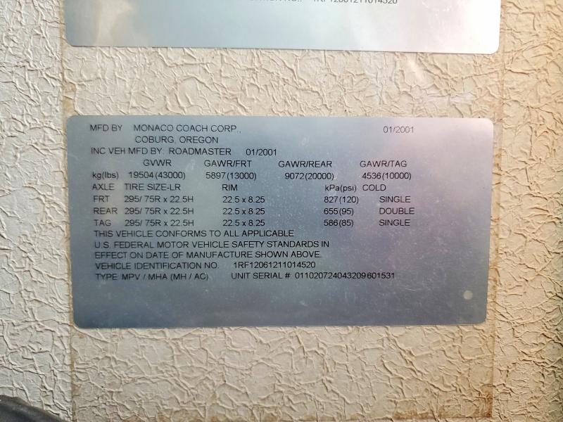 Aukcja sprzedaży 2001 Monaco Dynasty, vin: 1RF12061211014520, numer aukcji: 67204886