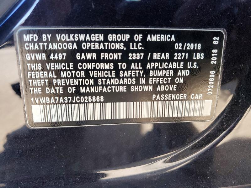 Продажа на аукционе авто 2018 Volkswagen Passat, vin: 1VWBA7A37JC025868, номер лота: 68695356