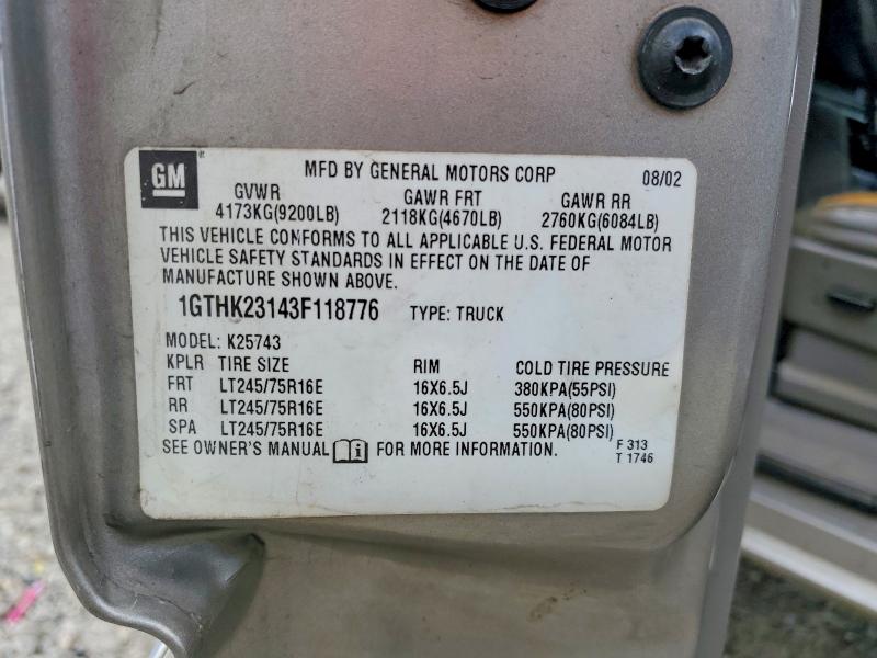 Продаж на аукціоні авто 2003 Gmc Sierra, vin: 1GTHK23143F118776, номер лоту: 68199456