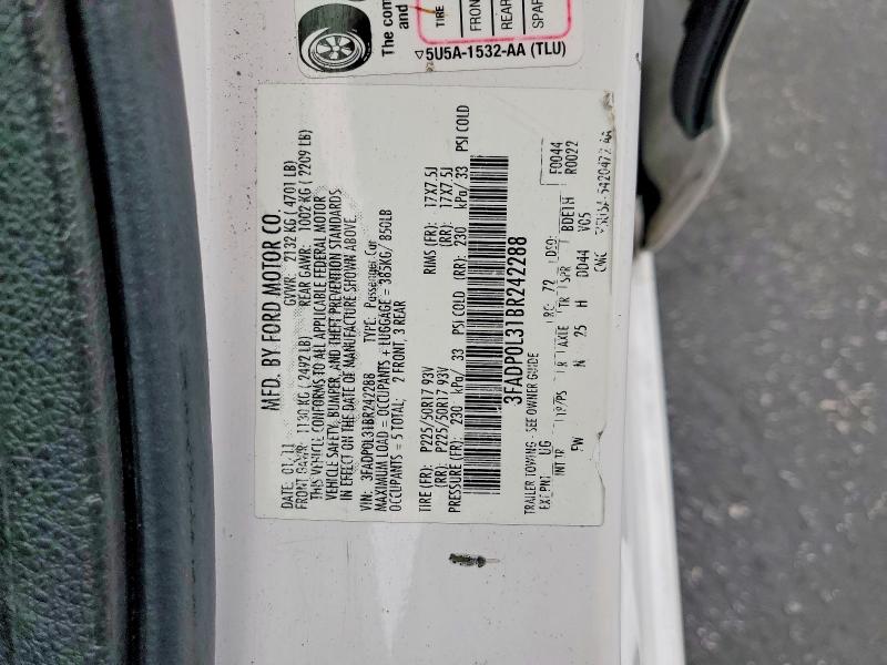 2011 Ford Fusion მანქანა იყიდება აუქციონზე, vin: 3FADP0L31BR242288, აუქციონის ნომერი: 69620386