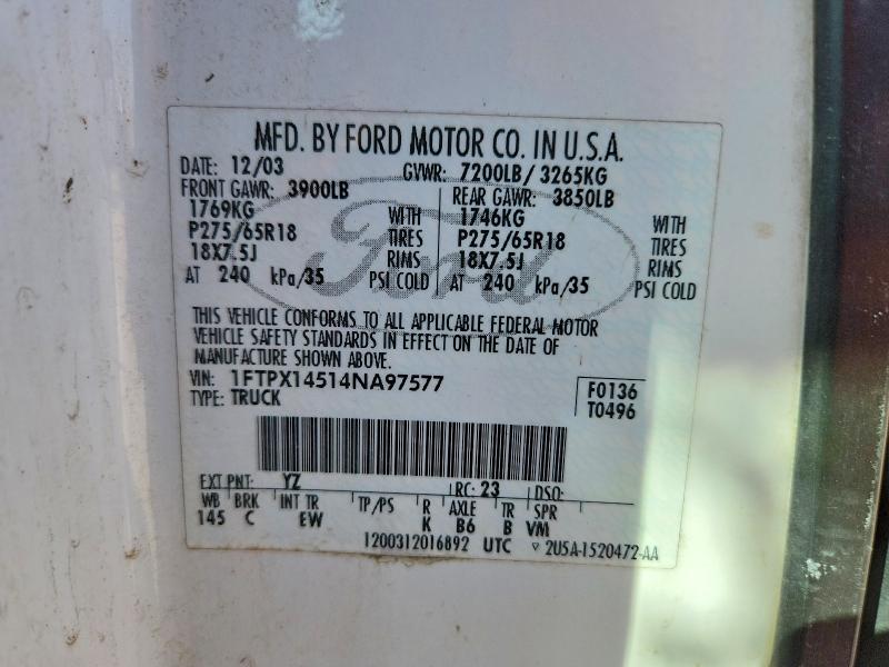 68291836 :رقم المزاد ، 1FTPX14514NA97577 vin ، 2004 Ford F150 مزاد بيع