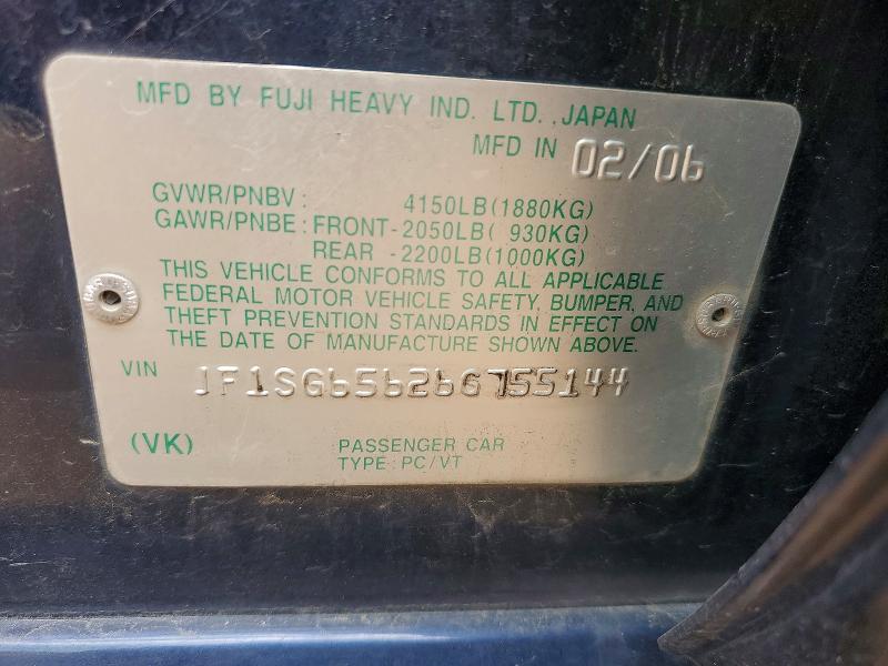 Aukcja sprzedaży 2006 Subaru Forester, vin: JF1SG65626G755144, numer aukcji: 64928186
