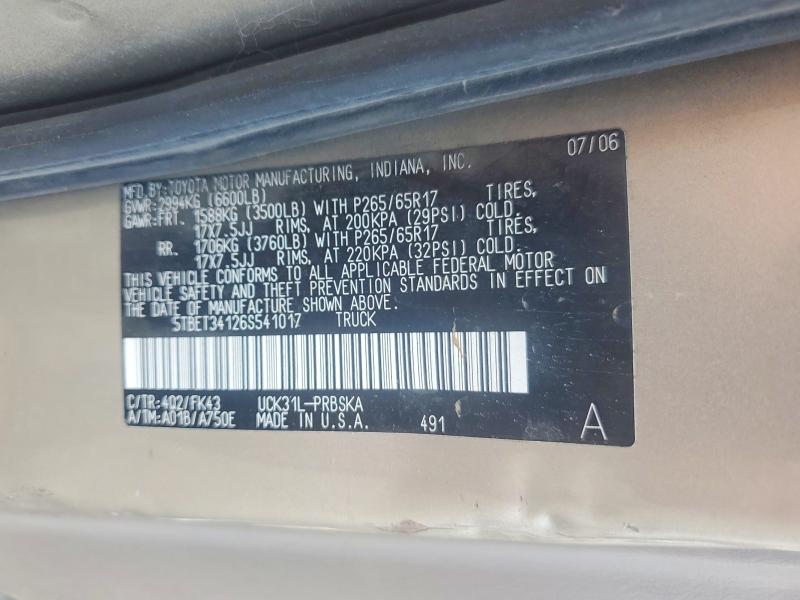 Aukcja sprzedaży 2006 Toyota Tundra, vin: 5TBET34126S541017, numer aukcji: 71080006
