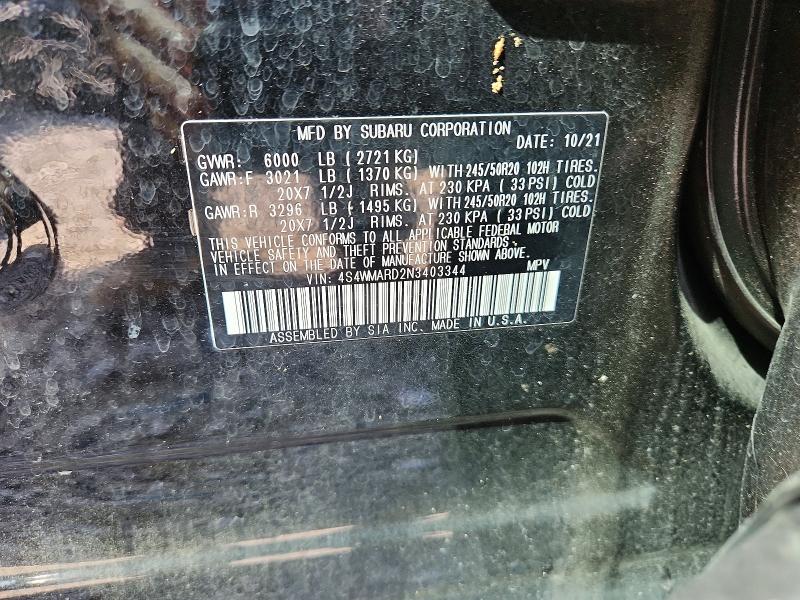 66936236 :رقم المزاد ، 4S4WMARD2N3403344 vin ، 2022 Subaru Ascent مزاد بيع