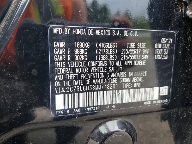 2021 Honda Hr-v მანქანა იყიდება აუქციონზე, vin: 3CZRU6H38MM748201, აუქციონის ნომერი: 67536566