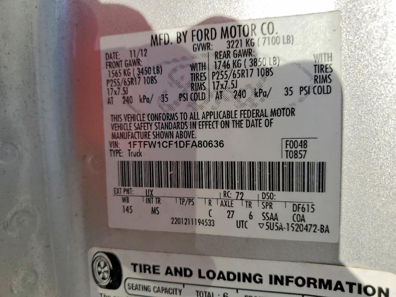 Aukcja sprzedaży 2013 Ford F150, vin: 1FTFW1CF1DFA80636, numer aukcji: 68763836