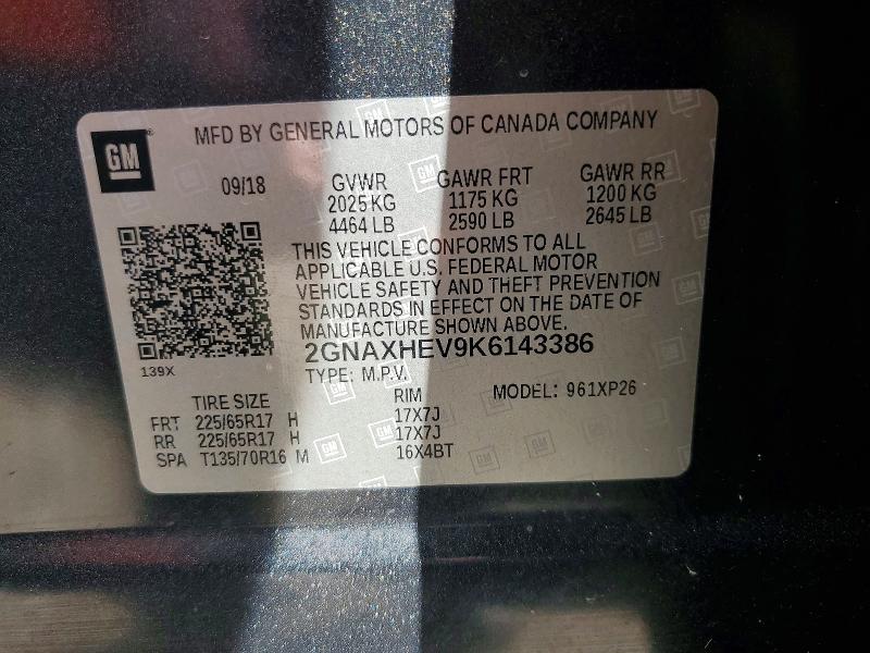Продажа на аукционе авто 2019 Chevrolet Equinox, vin: 2GNAXHEV9K6143386, номер лота: 68242856