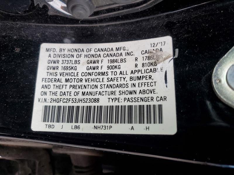 Продаж на аукціоні авто 2018 Honda Civic, vin: 2HGFC2F53JH523088, номер лоту: 70025526