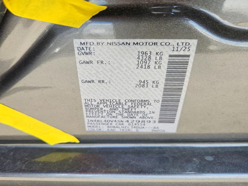 Aukcja sprzedaży 2025 Nissan Altima, vin: 1N4BL4DV4SN429893, numer aukcji: 67256506