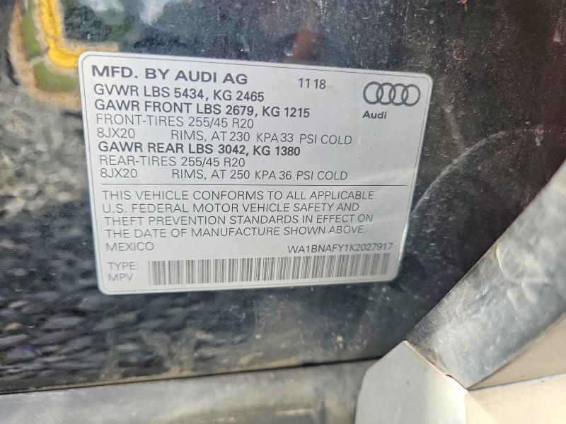 2019 Audi Q5 მანქანა იყიდება აუქციონზე, vin: WA1BNAFY1K2027917, აუქციონის ნომერი: 69490106