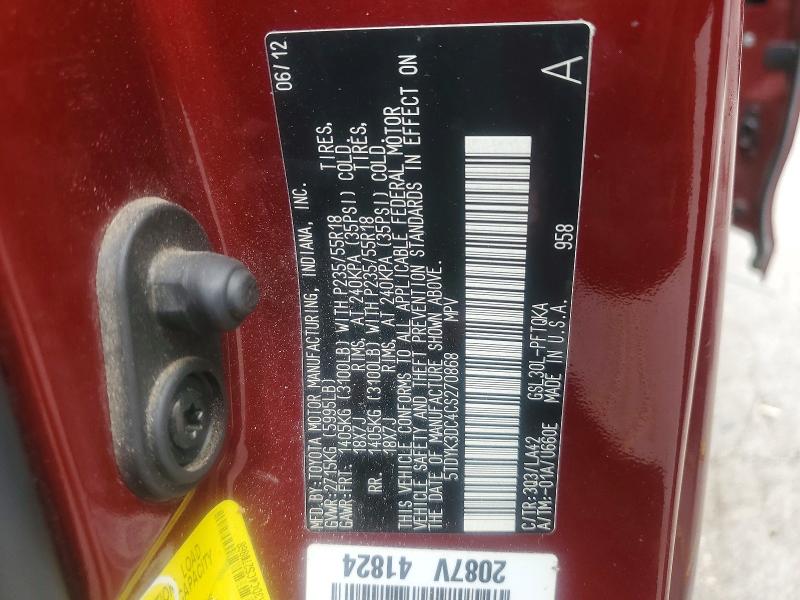 Aukcja sprzedaży 2012 Toyota Sienna, vin: 5TDYK3DC4CS270868, numer aukcji: 70130246