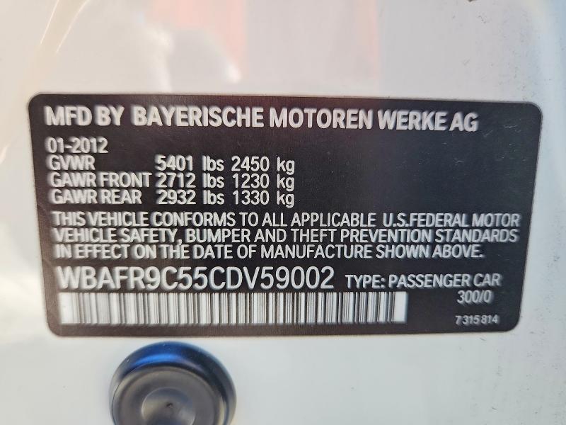 2012 Bmw 550 მანქანა იყიდება აუქციონზე, vin: WBAFR9C55CDV59002, აუქციონის ნომერი: 68620366