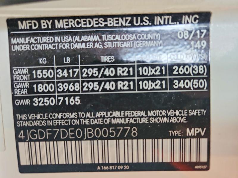 Aukcja sprzedaży 2018 Mercedes-benz Gls, vin: 4JGDF7DE0JB005778, numer aukcji: 67231656